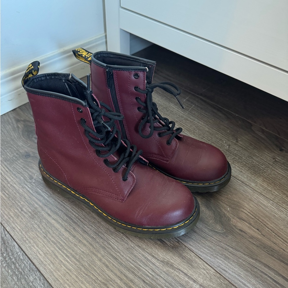 Dr. Martens Burgundy Lace-Up Side Zipper Boots